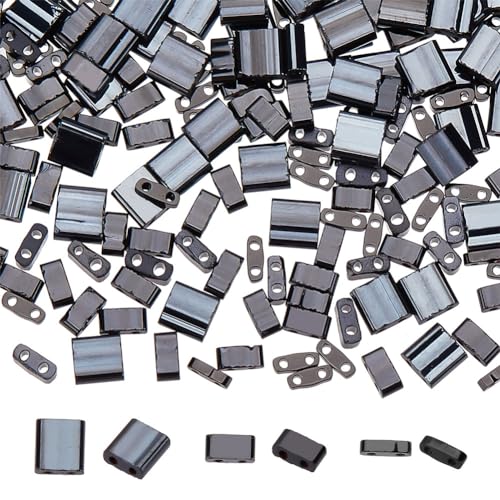 SUNNYCLUE 1 Box 300Pcs 3 Style 5 * 5mm Tila Beads Two Hole Glass Seed Bead Flat Square Glass Black Japanese Spacer Loose for Jewelry Making DIY Craft Multi-Strand Bracelet Necklace Earrings