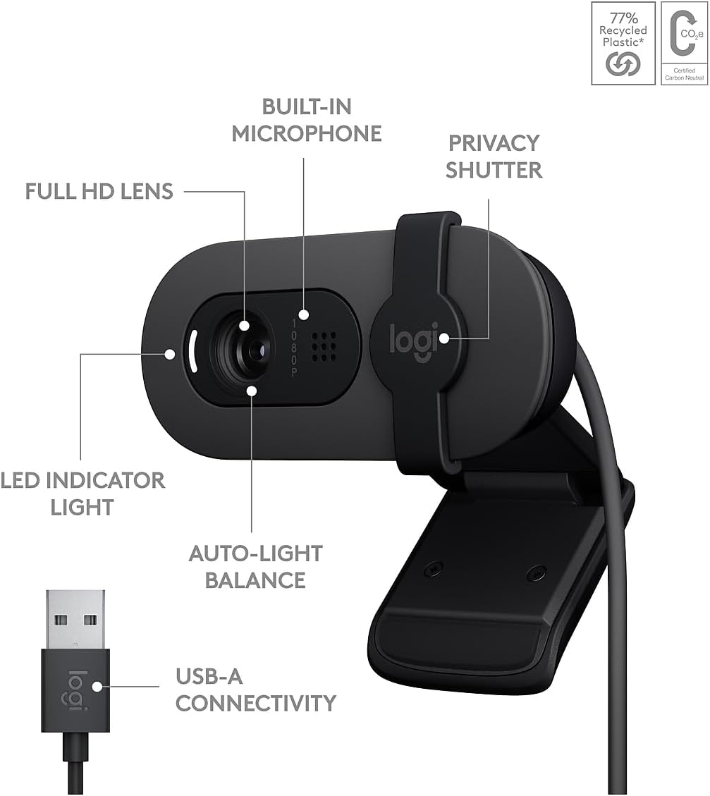 Logitech 960001580 Brio 100 1080p Full HD Webcam (Graphite)