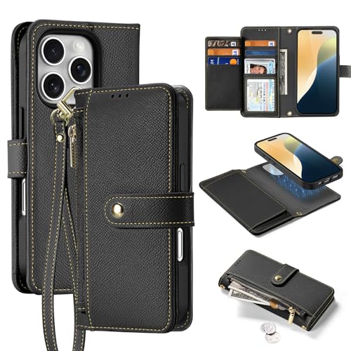 JUNENTER �E�H���b�g�P�[�X �d�b 16 Pro Max/16 Pro/16 Plus/16 �p MagSafe 2-in-1 ���O���\���U�[�P�[�X�ƌ݊������� RFID �u���b�N�J�[�h�X���b�g�t�� �X�^���h�@�\�X�g���b�v�t�� �O���[�A16 Pr
