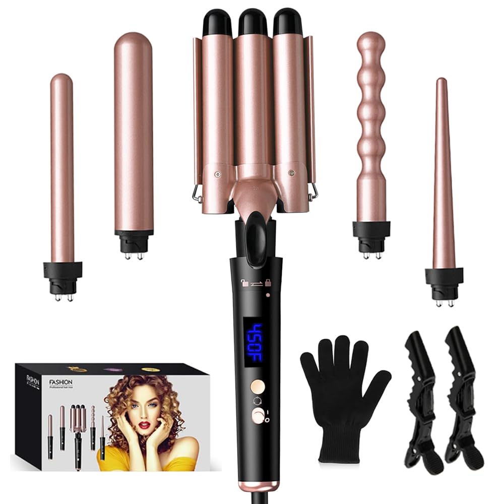5-in-1 Curling Wand Set with Temp Display,Perfect for Girl