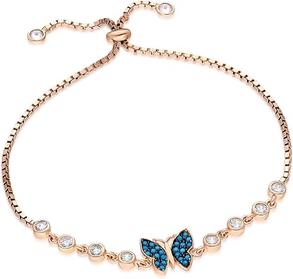 NEREZE 925 Sterling Turquoise Butterfly Bracelet with Elevator Womens Silver Bracelet