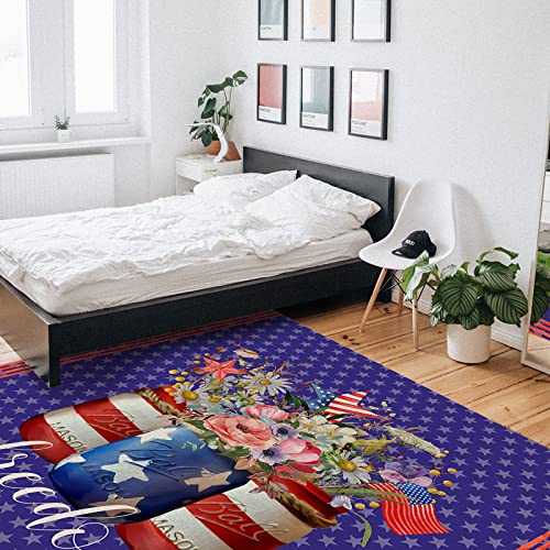 2' X 3' Patriotic Memorial Area Rug,Outdoor Indoor Washable Carpet Area+Rug For Living Room,Kids/Boys/Girls Bedroom,Bathroom,Classroom,Kitchen,Hallway,Throw Floor Mat Independence Day Flower Flag #TOP6