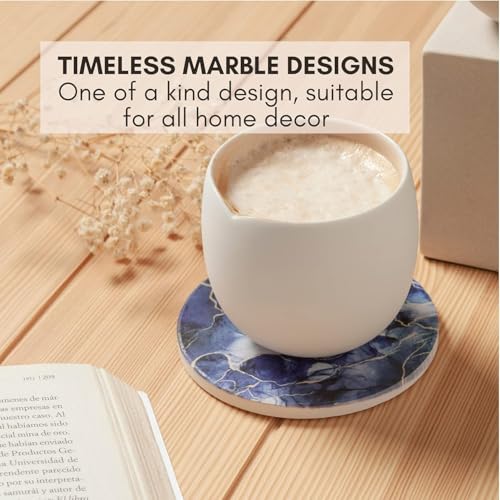 Image of Marble Coasters with Holder Set of 6, Coffee Table Decor, Drinks,Coffee Table, Coaster Set, Drink Coasters, Stone Coasters for Drinks Absorbent Blue