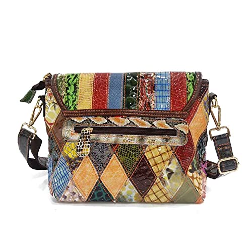Bolso cruzado de cuero genuino multicolor para mujer miniatura 3