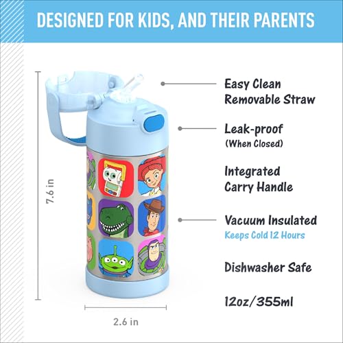 Image of THERMOS FUNTAINER Water Bottle with Straw - 12 Ounce - Kids Stainless Steel Vacuum Insulated Water Bottle with Lid, Toy Story 5