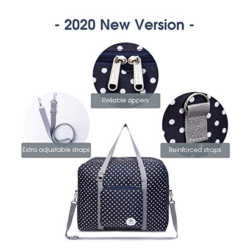 For Airlines Foldable Travel Duffel Bag Tote Carry on Luggage Sport Duffle Weekender Overnight for Women and Girls (Polka Dot-1109)