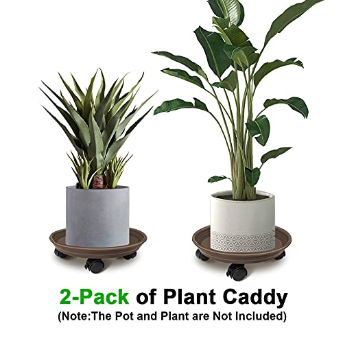 Jznova 2 Pack Of Plant Pallet Caddy With Wheels, Round Flower Pot Mover, Indoor Rolling Planter Dolly On Wheels, Outdoor Planter Trolley Tray Coaster, Brown #TOP1