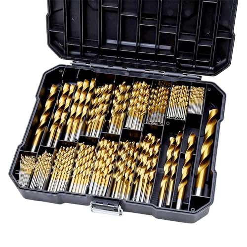 COMOWARE 230 Pcs Titanium Coated Drill Bit Set for Wood, Metal, Plastic & Aluminum Alloy - 3/64' to...