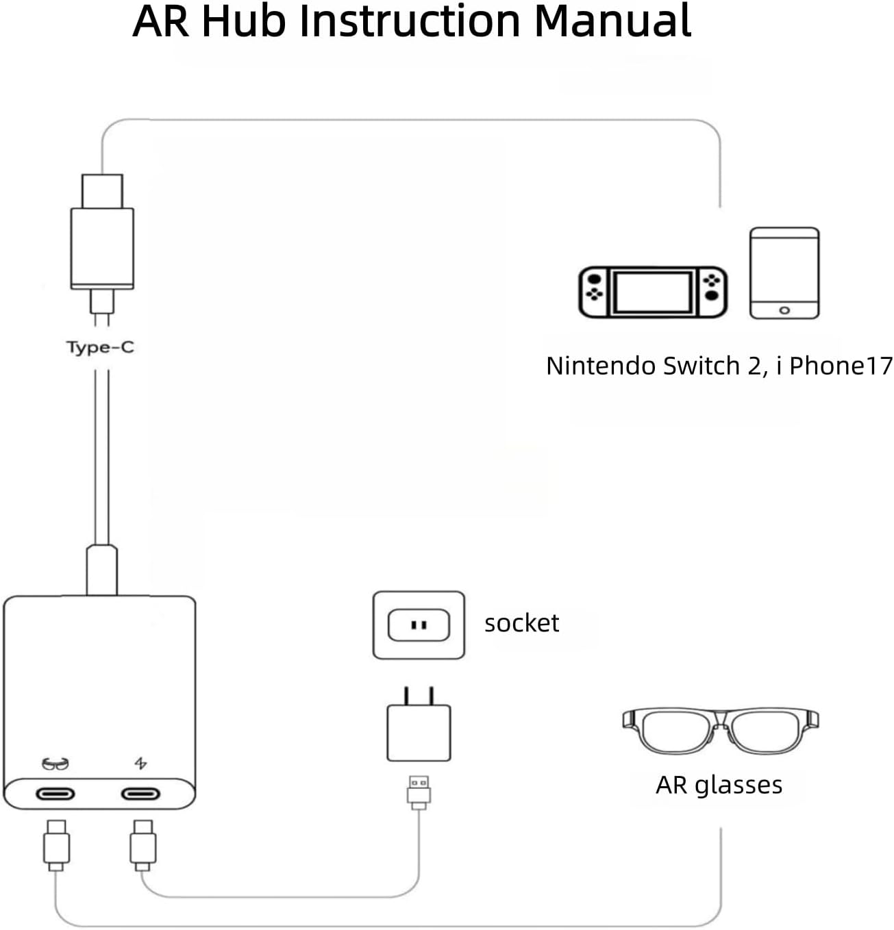USB C to AR Glasses and Charging Adapter,Charge and Play,4K@60Hz Video,PD 100W Fast Charging,Compatible with AR Glasses, Switch2, Laptops,Phone17/16/15,Vitue,Steam Deck & Type-C Phone