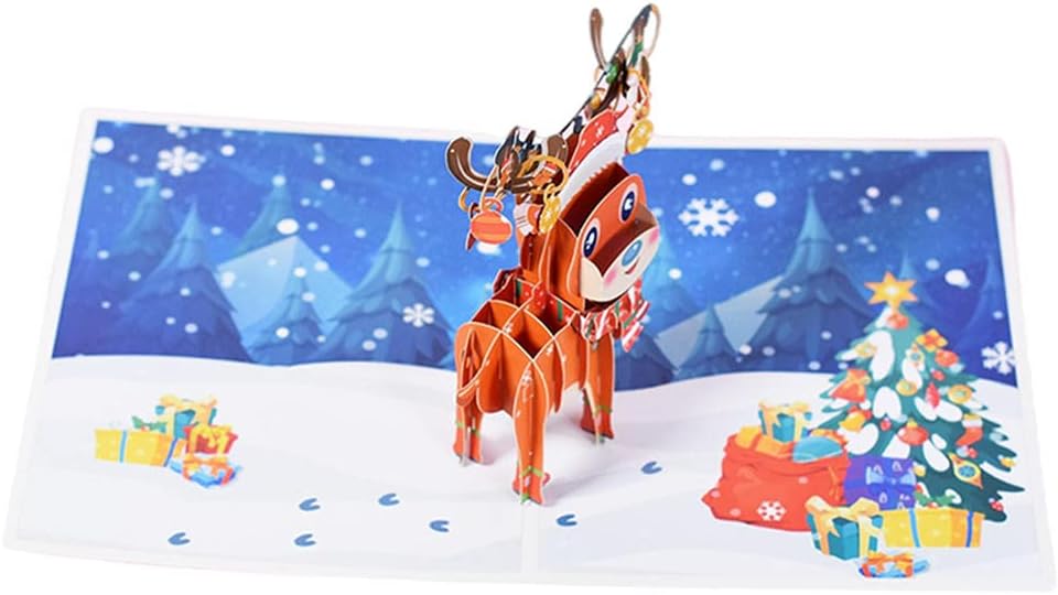 T Tooyful 3dポップアップクリスマスカード グリーティング封筒 ユニークな手作り 面白い年賀状 フェスティバルクリスマス の新年あけましておめでとうございますカード クリスマスの鹿 Hoahocmoingay Com