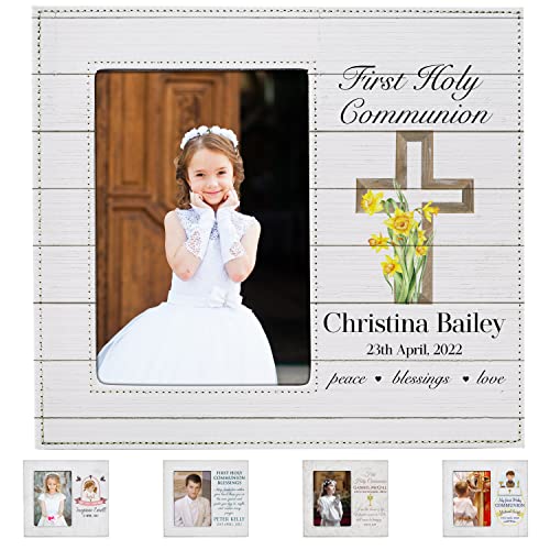 First Communion Gifts for Girls - Personalized 1st Holy Communion Picture Frame w/Name & Date - Primera Communion - D1
