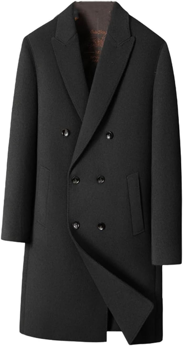 Men's Long-Length 100 Percent Wool Coat Winter Business Detachable Down Liner Thick Overcoat Warm Woolen Jacket