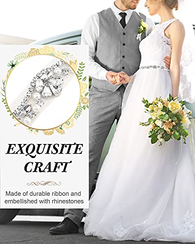 Satinior 4 Pieces Bridal Belt Rhinestone Wedding Belt Handmade Crystal Bridesmaid Sash Dress Accessories For Women Girls (White,Organza) #TOP3