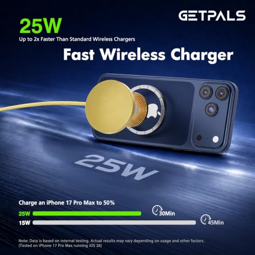 Image of 25W Magnetic Portable Fast Wireless Charging Pad for Apple iPhone Series | Compatible with iPhone 17 16 15 14 13 12 Pro Max, Google Pixel, Flat Slim for Travel Office Bedside, Light Yellow - 2Pack
