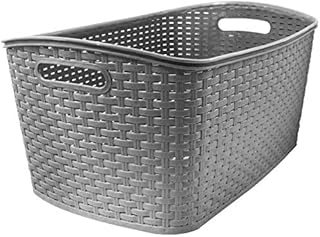 Muddy Hands Plastic Laundry Basket Large Rectangular Rattan Washing Clothes Storage Hamper (Silver)
