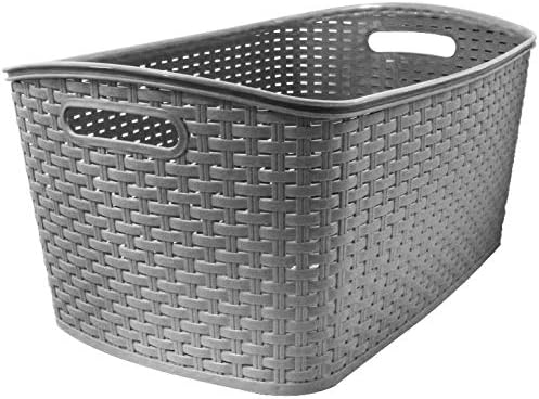 Muddy Hands Plastic Laundry Basket Large Rectangular Rattan Washing Clothes Storage Hamper (Silver)