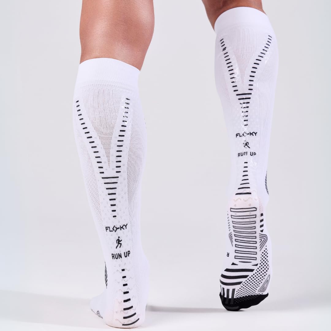 FLOKY RUN UP LONG calze biomeccaniche per running e trekking. Calza alta a compressione. Protezione tendine d'Achille e muscoli gamba, supporto plantare. Massima riduzione vibrazioni