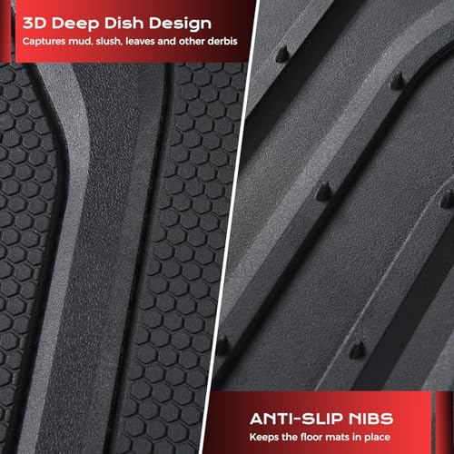 Image of Coverado Car Floor Mats for Trucks, Waterproof All Weather Automotive Floor Mats for Front & Rear, Deep Dish Car Mat with Anti-Slip Backing, Trim to Fit Floor Liners for Cars (3 Pcs, Black&Gray)