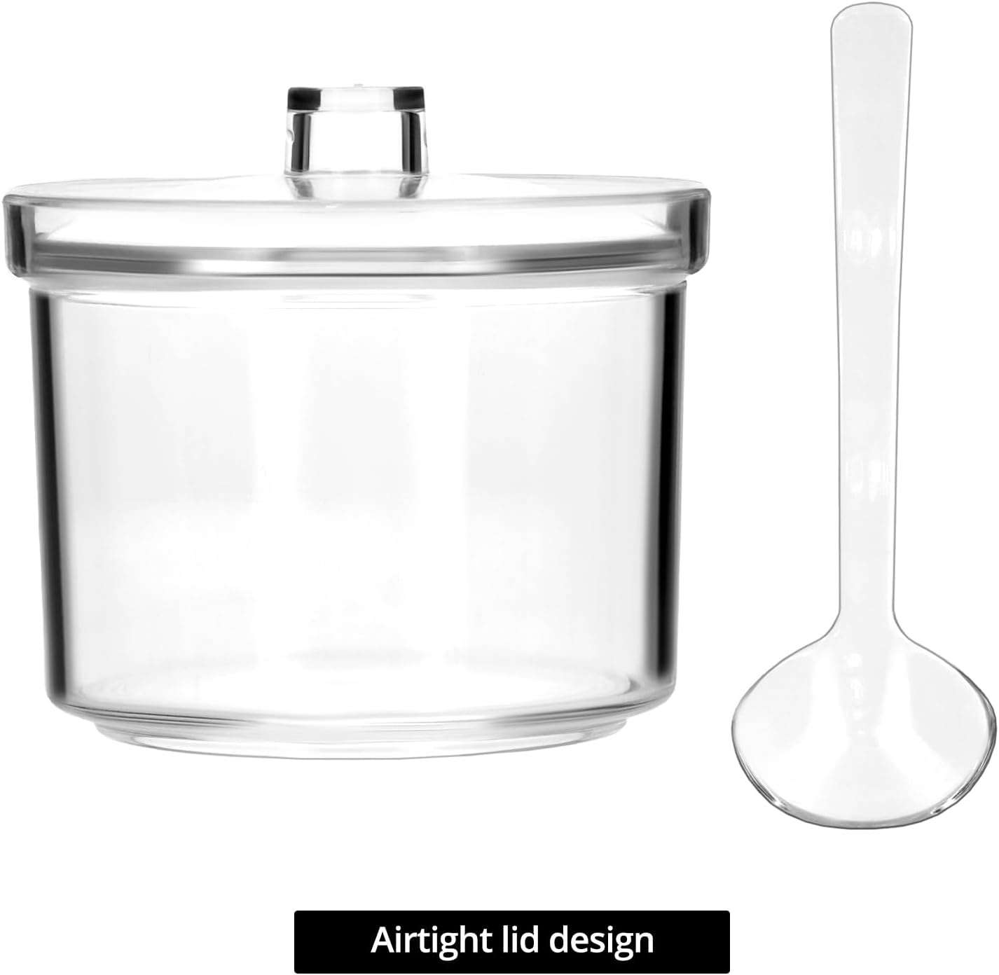 QWORK 4-Piece Clear Acrylic Sugar Bowl Set with Spoon and Airtight Lid, 210ml Condiment Keeper Sugar Jar for Sugar, Salt, Tea, and Spices