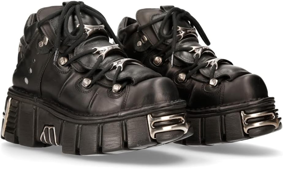 New Rock Newrock 106 S1 Unisex Metallic Black Classic Leather Biker Gothic Boots