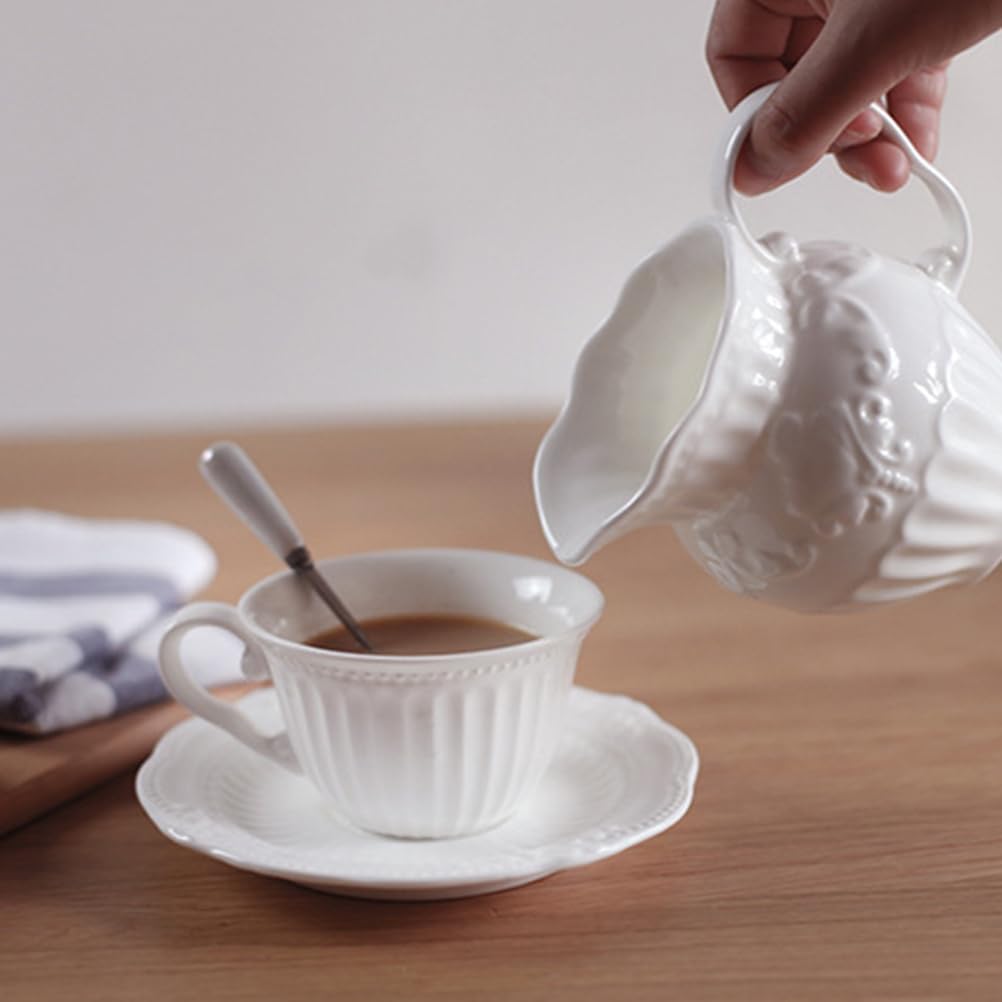 2pcs Porcelain Creamer Milk Pitcher with Handle Creamer Pitcher Latte Art Espresso s Cup for Coffee Sauces Salad (White)