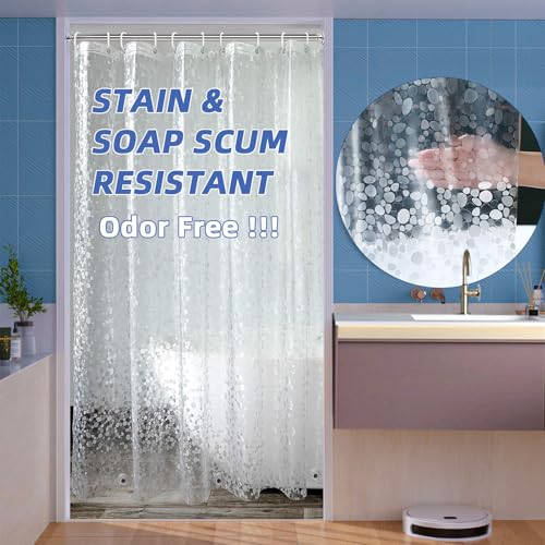 60W x 72H Stall Shower Curtain Liner with Rustproof Grommets and Magnets - Premium Cobble Pattern Clear, 8G Non-Toxic Waterproof Easy Care