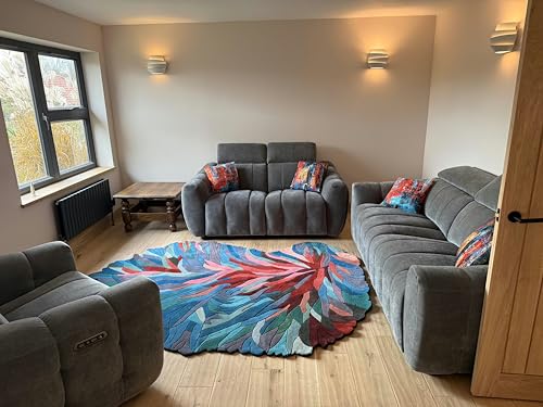 Image of Restoration and Renovation Handmade Irregular Shape Wool Area Rug | Unique Contemporary Botanical Design, Thick & Soft Carpet | Perfect for Living Room, Bedroom Decor (Multi C, 4' x 6')