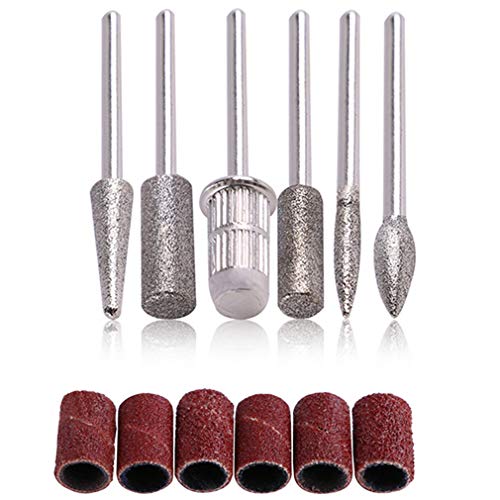 Nail File Drill Bits Set Professional Nail Drill Machine Accessories 6Pcs 3/32" Nail Drill Bits for Acrylic Nail Art Cuticle Shape Tools for Manicure Pedicure Polishing Home Use Salon Design