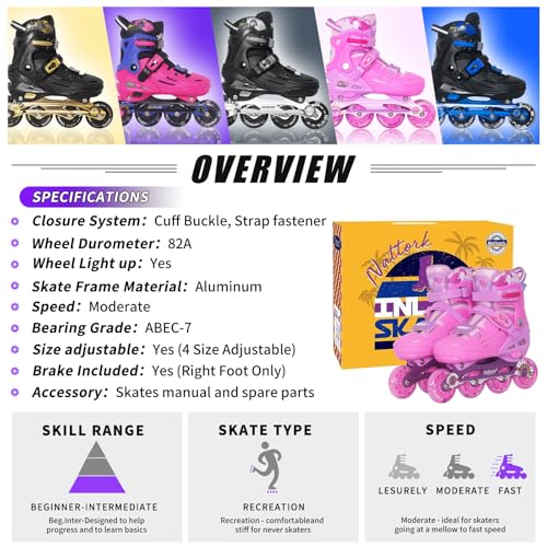 Nattork Kids Inline Skates Adjustable Light up Wheels Blades Roller for Girls- TeenYouth Age 6-12 - Cool Racing Car Decorations Indoor Outdoor Birthday Gift by Nattork - Used condition - Image 5