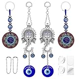 Evil Eye Car Hanging Ornaments 4 Pack - Lord Ganesha Evil Eye Wall Decor & Hindu OM Evil Eye Key Chains, Evil Eye Charm for Window Door,Turkish Nazar Amulet Boncugu for Diwali Birthday Housewarming