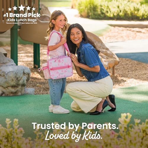 Image of Bentgo Kids Prints Lunch Bag - Double-Insulated, Reusable, for Kids 3+, Adjustable Strap; Holds Lunch Box /Water Bottle /Snacks; Easy-Clean, Water-Resistant, Pockets (NEW Ballet & Bows)