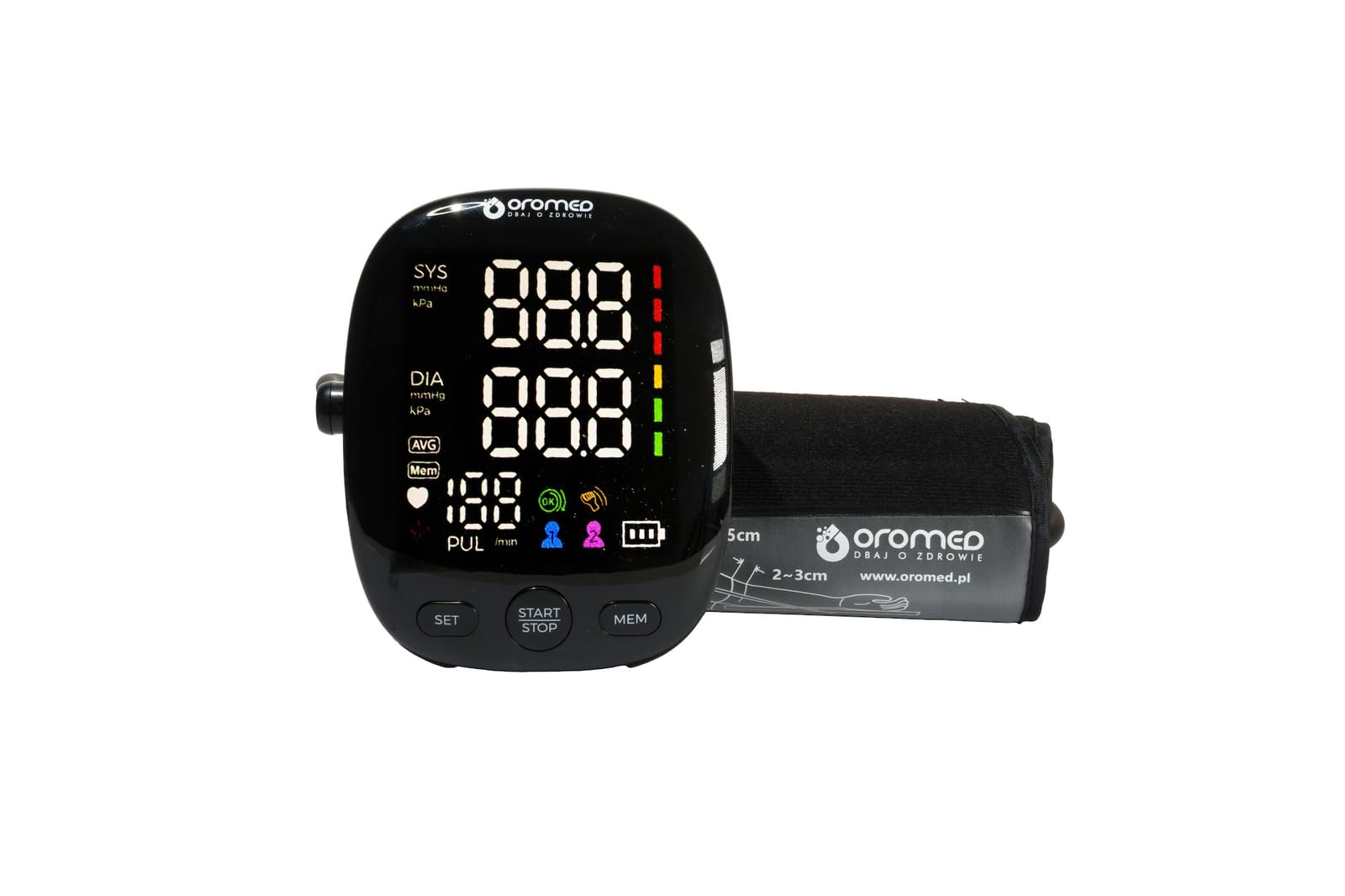Oromed ORO-N12 SMART - Tensiómetro electrónico de brazo con pantalla LED, detección de arritmias, 2 x 120 ranuras de memoria, USB y batería, apagado automático