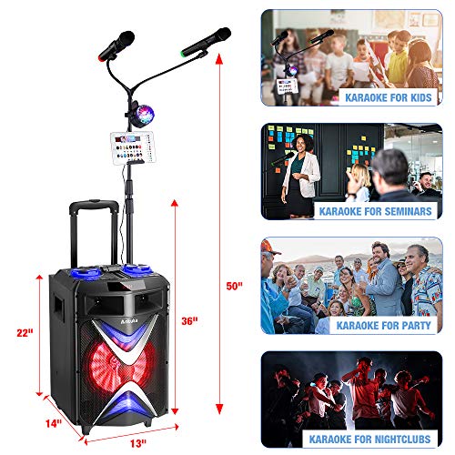 Portable Karaoke Machine for Adults and Kids, Ankuka Bluetooth PA Speaker Sound System with USB Disco Lights, 2 Wireless Microphones and Microphone Stand for Party Karaoke, Gifts for Boys and Girls - Thumbnail 6