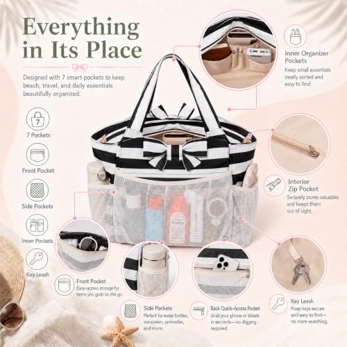 Image of LEDAOU Large Beach Bag Women Waterproof Sandproof Zipper Beach Tote Pool Bag for Swim Gym Grocery Travel with Wet Pocket
