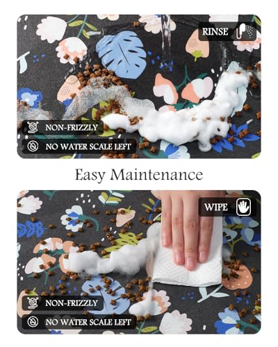 Image of Pet Feeding Mat-Absorbent Dog Mat for Food and Water Bowl-No Stains Quick Dry Water Dispenser Mat-Dog Accessories Pet Supplies-Bowl for Messy Drinkers（DARKFLOWERS,12 inchx19 inch