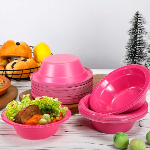 Image of Lallisa 100 Pcs 12oz Hot Pink Disposable Plastic Bowls Party