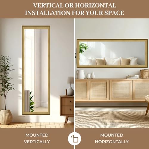 Image of Creative Arts n Frames 15x51 inch Long Fiber Wood Rectangular Wall Hanging Wall Mount HD Mirror Home Decor Items Living Room Bathroom Bedroom Hotel Office (Smokey Oak with Gold Trim)