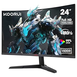 KOORUI 24 Inch Gaming Monitor – FHD 1080P Curved Monitors 180Hz VA, Built-in Adaptive Sync with 1ms, 1500R with Ultra-Thin, HDMI X2 / DP, VESA Compatible, Tilt Adjustable, Eye Care 24E6CA