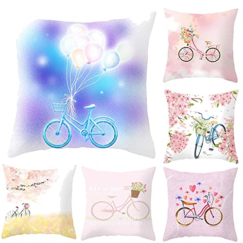Lieson Coussin 50x50 Lot de 6, Housse Coussin Canapé Violet Rose Coussin Deco Salon Ballon Vélo Fleur, Polyester