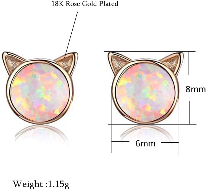 CiNily Opal Stud Earrings,White Gold/Rose Gold Plated Cat Ear/Moon and Star/Dog Bone/Rainbow/Butterfly Small Cute Earrings for Women Girls Hypoallergenic Jewelry Gifts for Sensitive Ears