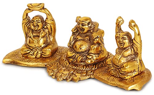 Figura de Buda Risueño de Metal 4 Pulgadas Dorado miniatura 5