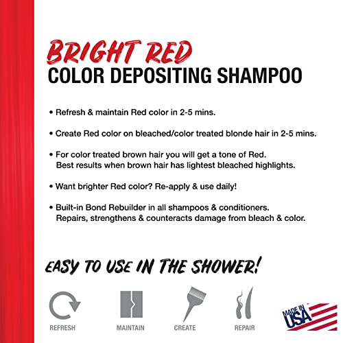 No Fade Fresh Duo Shampoo And Conditioner Set - Color Depositing Hair Color With Bond Rebuilder - Vegan, Cruelty Free (Bright Red) #TOP5
