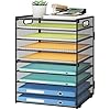 SUBEKYU 9 Tier Paper Organizer for Desk - Black Metal Mesh Letter Tray File Paper Sorter Organizer Include 6 Pcs Adjustable Height Slid Tray with Handles for Office School Home Organization Storage