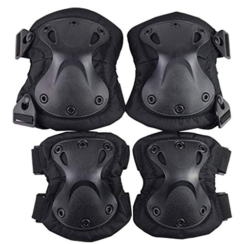 ActionUnion Adult Elbow Pad Knee Pads Protective Gear Set Guard Tactical Shooting Pads Military Army Combat Protection Sports Pads Equipment for CS Paintball Game Biking Skating (Black)