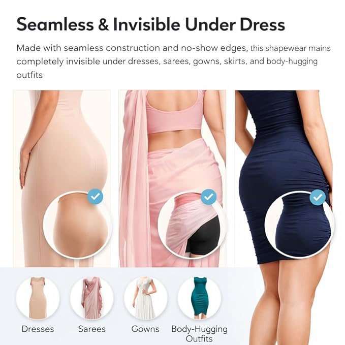 Image of BABO & BABY High Waisted Tummy Control Shapewear Shorts for Women | Seamless Slimming Body Shaper | Invisible Under Dress | Mid-Thigh Thigh Chafing Control | Comfortable (Skin)