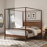JIJIWANG Solid Wood Canopy Bed Frame with Headboard Four Posters Bed No Box Spring...