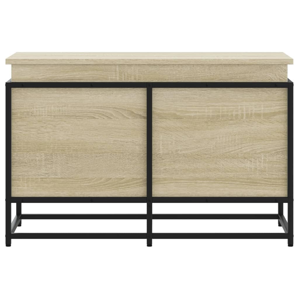 Homgoday Caja con tapa de roble Sonoma, 80 x 40 x 51,5 cm, aglomerado, muebles de baúles y baúles, contenedor de jardín, porta herramientas de jardín, puf de exterior, baúl de exterior