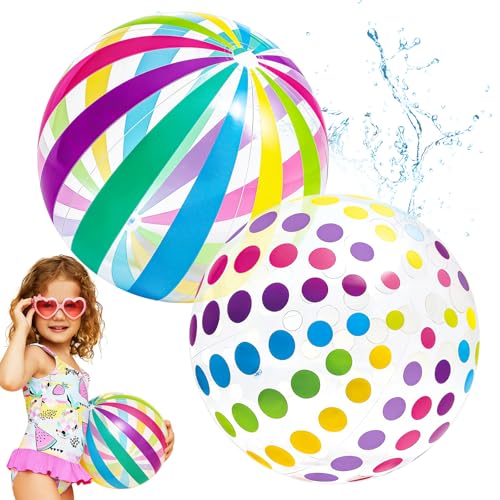 Yooyan Lot de 2 ballons gonflables multicolores de 40 cm - Jouet aquatique gonflable pour enfants et bébés - Enfants amusants pour piscine, plage et...