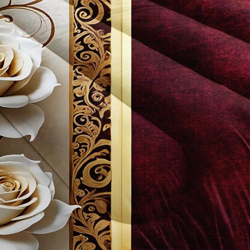 Image of AILONEN White Rose Comforter Set Queen Size for Girls Women, Bohemian Floral Bedding Set 3Pcs,Beautiful Flower Soft Duvet with 2 Pillowcases