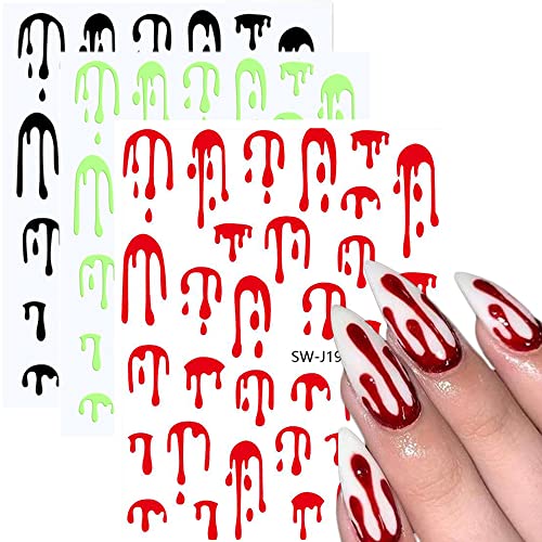 Halloween Bloody Nail Art Stickers Decals Holographic Laser Gold Silver Water Droplets Nail Decals Self Adhesive Fluorescence Nail Stickers Diy Nail Design Nail Art Decoration 9 Sheets #TOP9